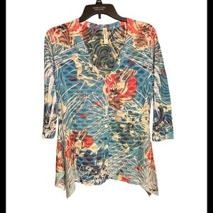 Cubism Colorful Floral Women's Top mandarin collar size small